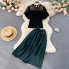 Set: Lace Top + Bow Midi A-line Skirt