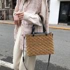 Woven Tote Bag With Shoulder Strap Khaki - One Size