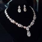 Wedding Set: Rhinestone Pendant Necklace + Earring White - One Size