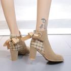 Chunky-heel Plaid Panel Ankle Boots