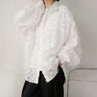Long-sleeve Fringed Loose-fit Shirt