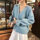 Faux Pearl Button Cardigan / Layered Collar Blouse