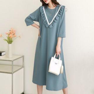 Frilled Contrast-trim Midi Dress