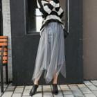 Asymmetric Tulle Overlay Maxi Skirt