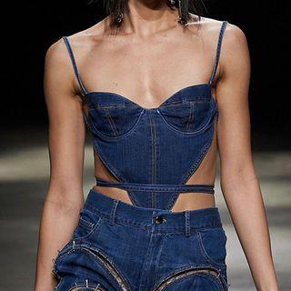 Denim Paneled Camisole Top Blue - One Size