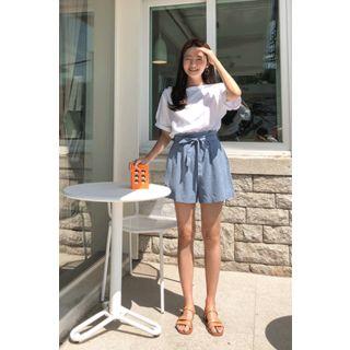 Linen Blend Wide-leg Shorts With Sash