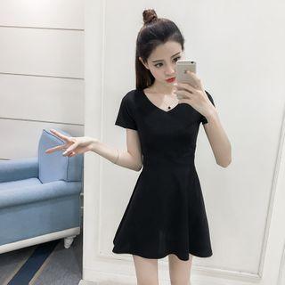 Cross-back Short-sleeve Mini A-line Dress