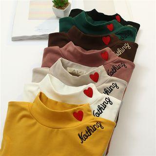 Mock Neck Heart Embroidery Top