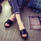 Plain Faux-leather Flat Slide Sandals