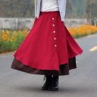Mock Two-piece Button-up Midi A-line Skirt