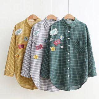 Applique Plaid Long-sleeve Blouse
