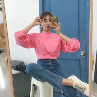 High-neck Crop Sweatshirt
