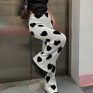 Heart Print Wide-leg Knit Pants
