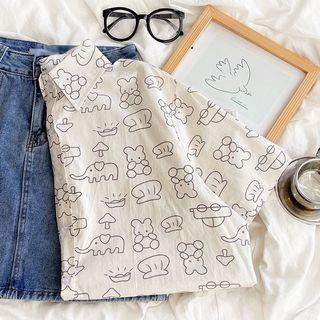 Short-sleeve Animal Printed Shirt Shirt - One Size