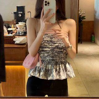 Strapless Printed Peplum Top
