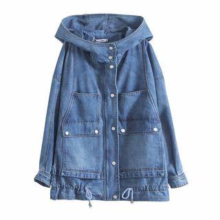 Hooded Snap Button Denim Jacket