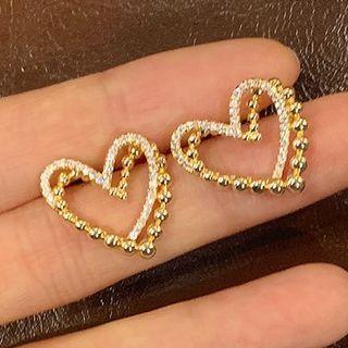 Heart Alloy Earring 1 Pair - S925 Silver Needle - Gold - One Size