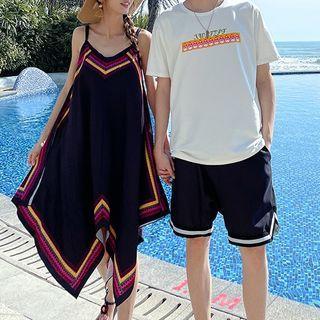 Couple Matching Spaghetti-strap A-line Dress / Shorts / T-shirt