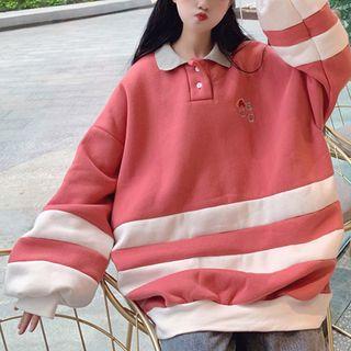 Striped Polo Neck Sweatshirt