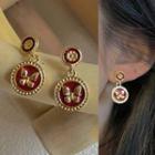 Butterfly Alloy Dangle Earring 1615a - 1 Pair - Gold & Red - One Size