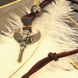 Wing Genuine Leather Necklace Coffee - One Size