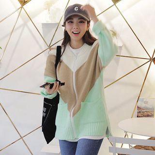 Zip-up Color-block Cardigan