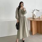 Raglan-sleeve Flared Long Dress