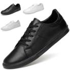 Genuine Leather Plain Lace-up Sneakers