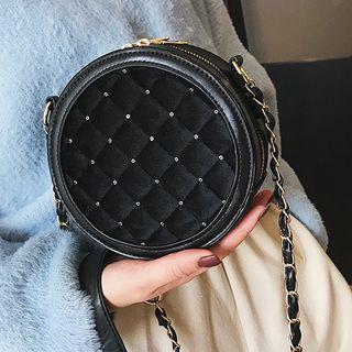 Quilted Velvet Round Crossbody Bag