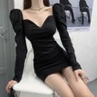 Plain Long-sleeve Mini Bodycon Dress