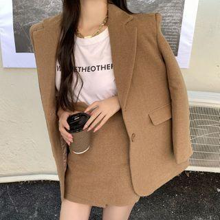 Set: Woolen Blazer + Mini Fitted Skirt