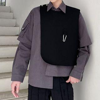 Set: Long Sleeve Asymmetrical Shirt + Detachable Vest
