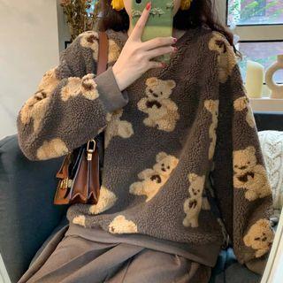 Cartoon Bear Round Neck Fleece Top
