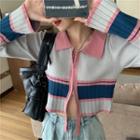 Contrast Knit Zip Jacket As Shown In Figure - One Size