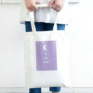 Printed Canvas Zip Tote Bag White - One Size
