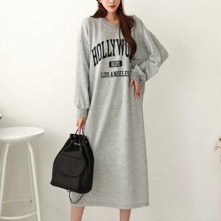 Drop-shoulder Letter Long T-shirt Dress