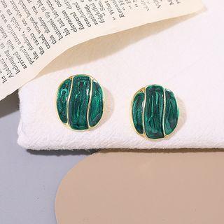 Round Stud Earring 1 Pair - Dark Green - One Size