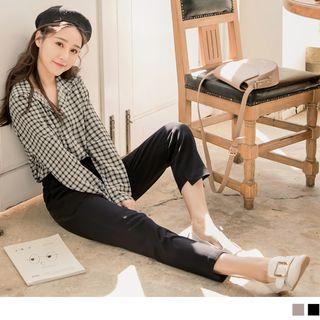 Asymmetric Hem Plain Dress Pants