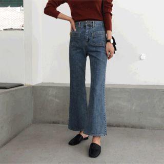 Pocket-detail Distressed Boot-cut Jeans