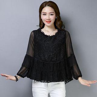 Lace Panel Long-sleeve T Shirt