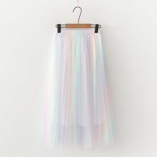 Mesh Pleated Skirt Purple - One Size