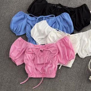 Off-shoulder Ruched Crop Blouse