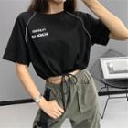 Short-sleeve Embroidered Cropped Drawstring T-shirt