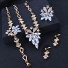 Set: Rhinestone Stud Earring + Necklace + Bracelet + Brooch Set Of 4 - 1 Pair Earring & Necklace & Bracelet & Brooch - Gold - One Size
