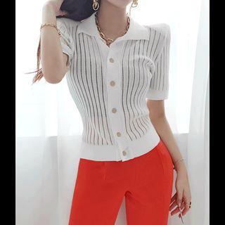 Padded Shoulder Ribbed Cardigan