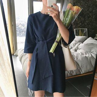 Side Tie 3/4-sleeve Dress