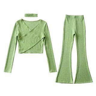 Halter Crisscross Knit Top / Bootcut Pants