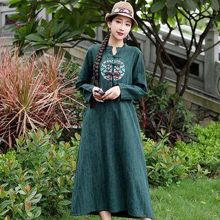 Embroidered Long-sleeve Midi Hanfu Dress