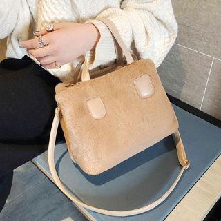 Applique Furry Tote Bag With Shoulder Strap
