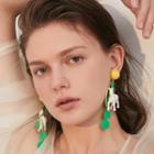 Plastic Horse Disc Dangle Earring 1 Pair - Green - One Size